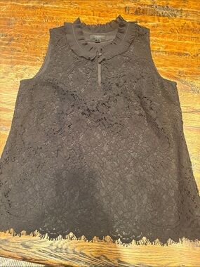 J. Crew Black Lace Ruffle-Neck Sleeveless Camisole